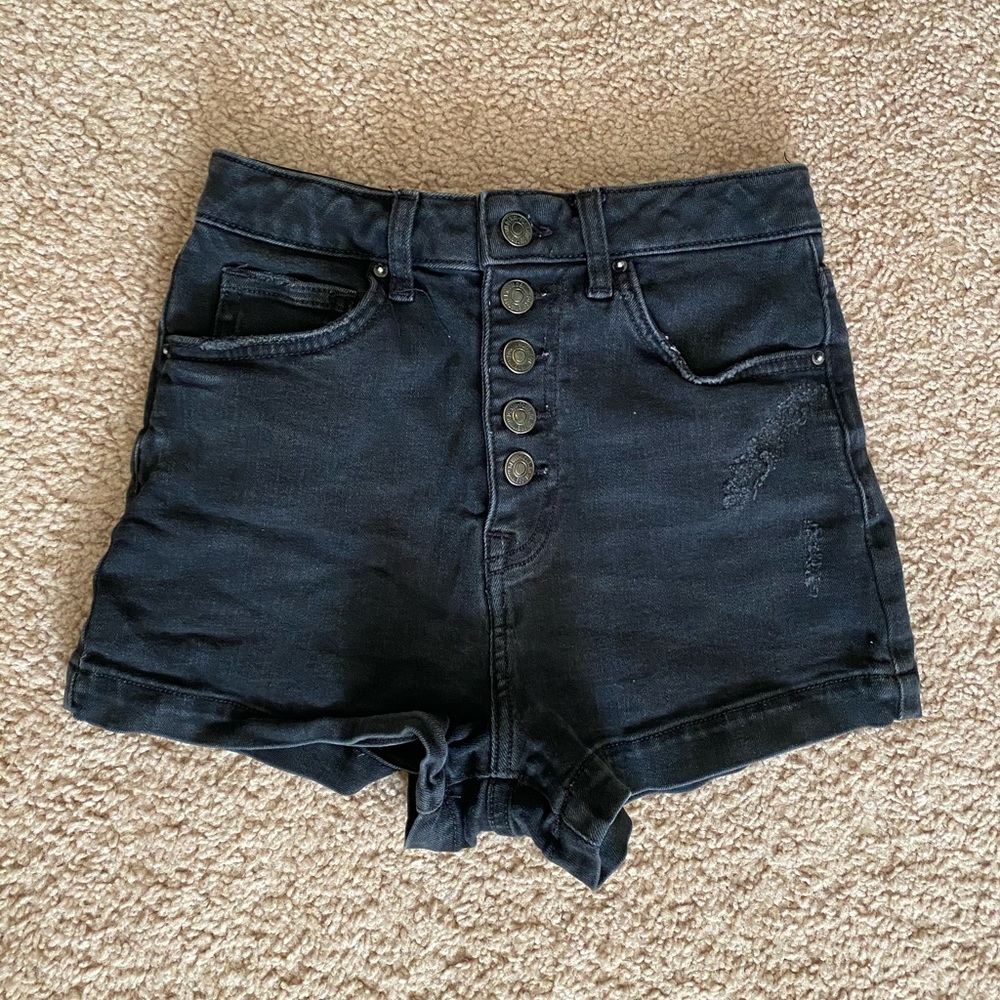 black high waisted button up shorts